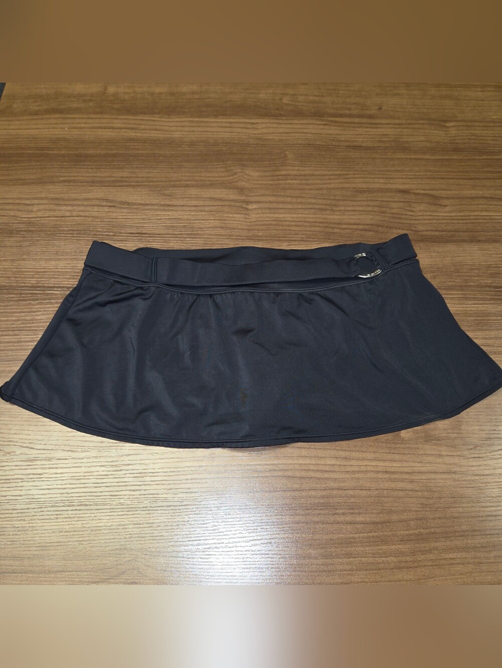 VTG Nike Swim Womens 16 Micro Mini Skirt Belt Center Swoosh Black Low Rise Y2K